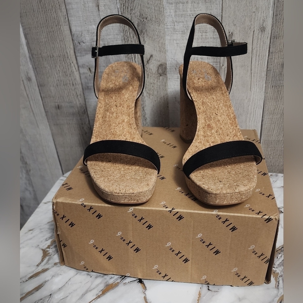 Mix No. 6 Black and Tan Wedge Sandals with Minimalist Design